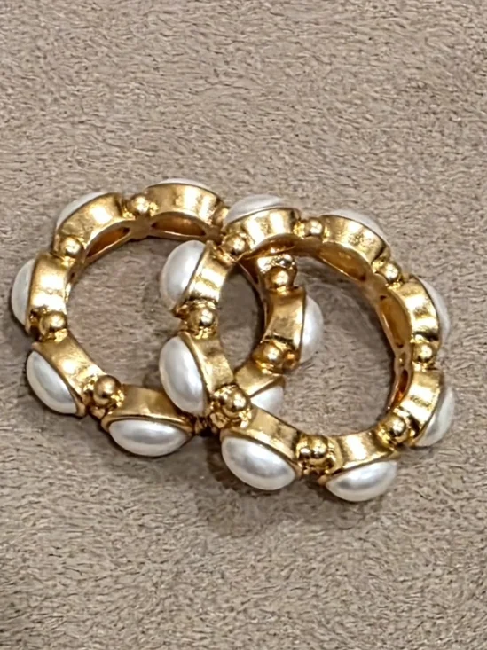 Julie Vos Gold and White Pearl Mykonos Stack Rings Size 6 - Picture 2 of 2